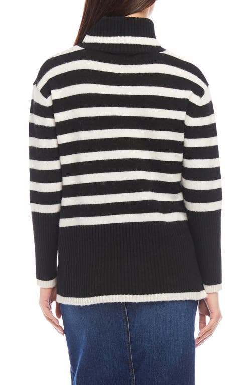 Karen Kane Stripe Turtleneck Sweater In Black