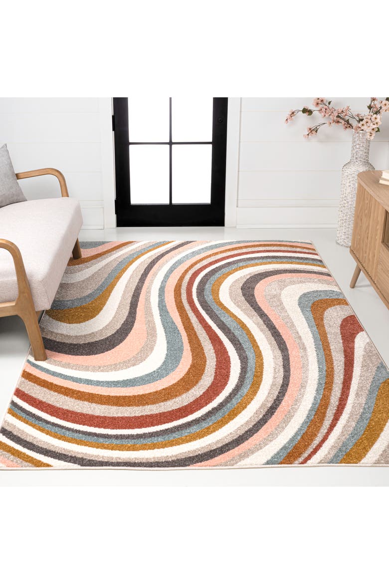 Flow Abstract Swirl Area Rug, Alternate, color, Red/Beige/Blue