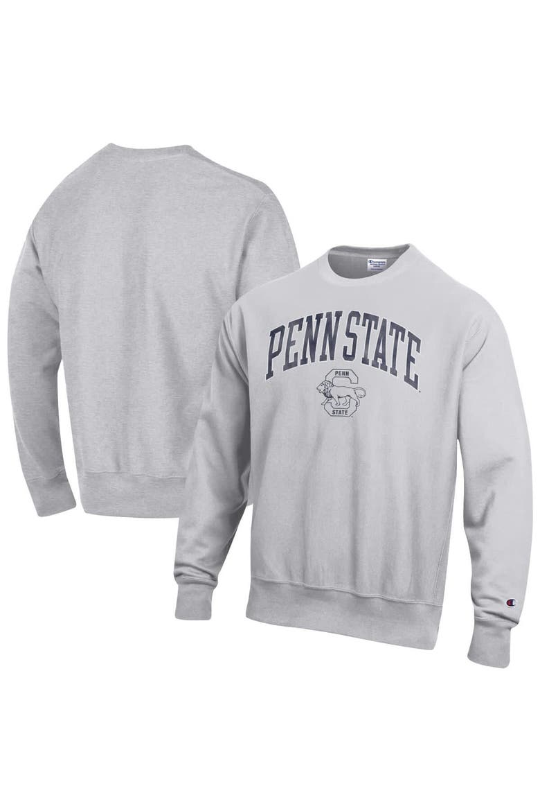Men's Champion Gray Penn State Nittany Lions Distressed Arch Over Logo Reverse Weave Crew Neck Sweatshirt, Main, color, Gray