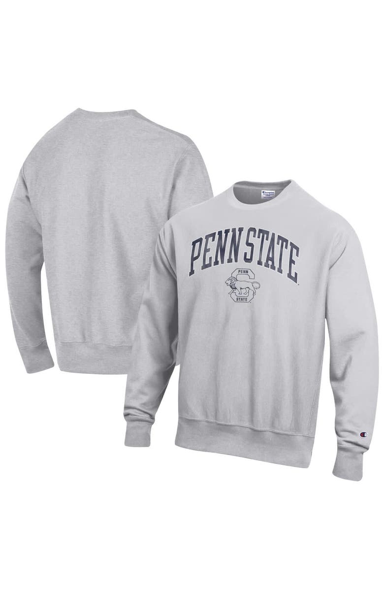 Champion Men's Champion Gray Penn State Nittany Lions Distressed Arch Over Logo Reverse Weave Crew Neck Sweatshirt, Main, color, Gray
