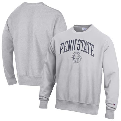 Men's Champion Gray Penn State Nittany Lions Distressed Arch Over Logo Reverse Weave Crew Neck Sweatshirt