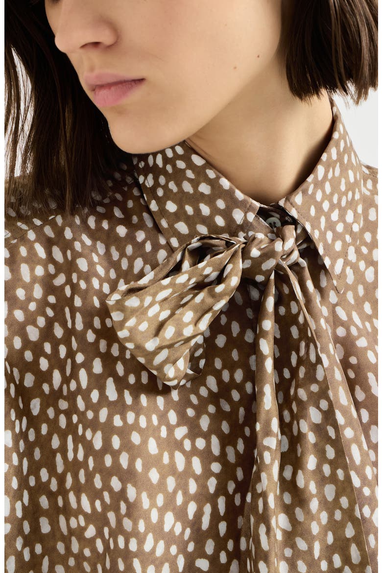 Silk dapple pongee pussybow blouse with monili, Alternate, color, Dattero