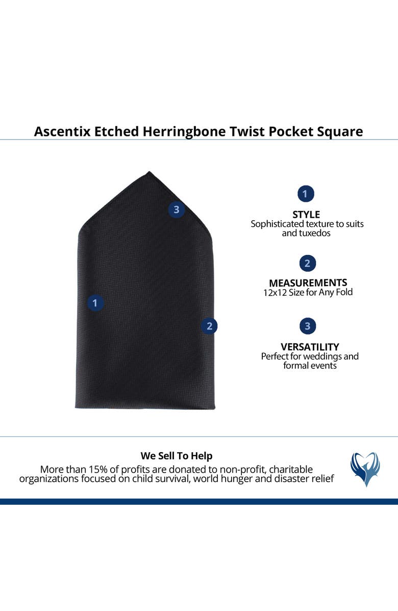 Ascentix Etched Herringbone Twist Pocket Square, Alternate, color, Black