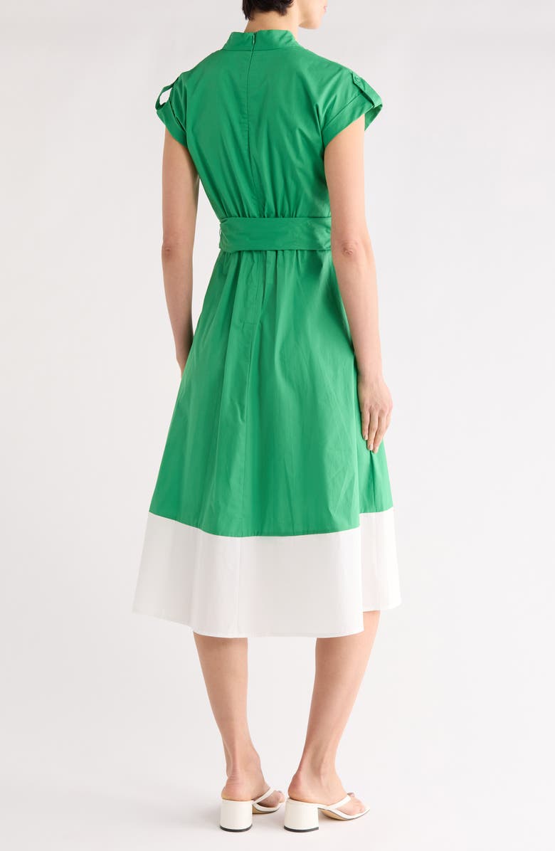 Vince Camuto Colorblock Cap Sleeve Cotton Poplin Midi Dress, Alternate, color, Green