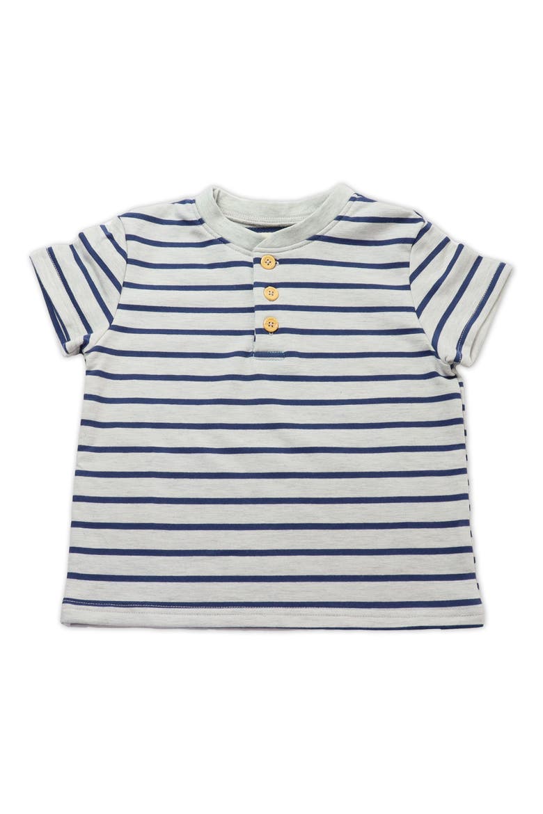Stripe Short Sleeve Henley & Two Hoods Set, Main, color, BLUE AND HEATHER GREY STRIPE