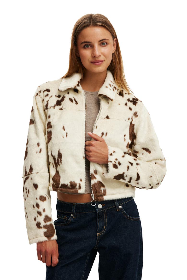 Women's Cow Faux Fur Jacket, Main, color, Brown