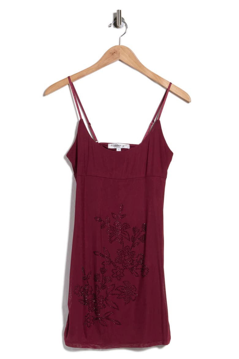 Rhinestone Floral Scoop Neck Minidress, Alternate, color, BURGUNDY