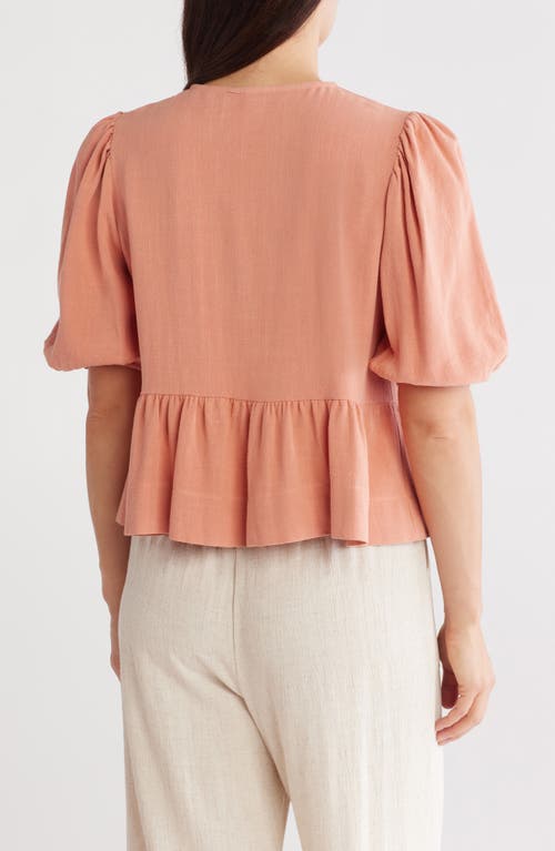 Renee C Tie Front Peplum Top In Coral