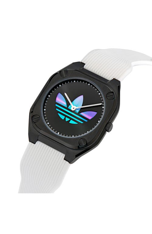 Adidas Originals Adidas City Tech Black Thin Silicone Strap Watch, 39mm In White