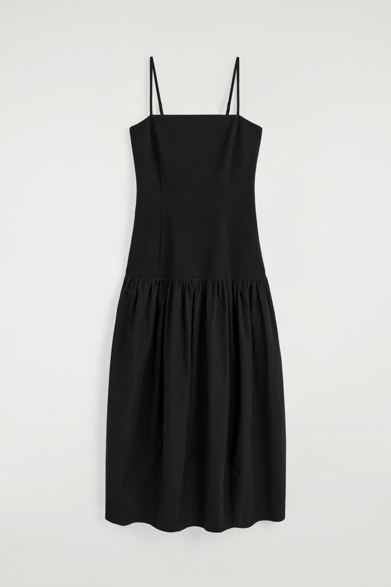 Sculpted Dropped-waist Midi Dress, Alternate, color, BLACK