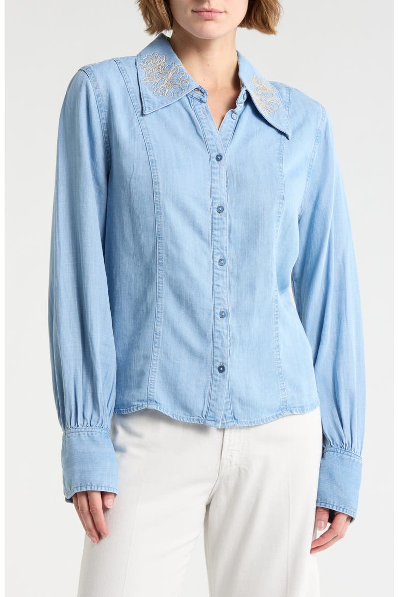 Embroidered Chambray Button-Up Shirt, Main, color, LIGHT BLUE