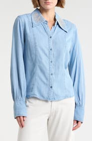 Democracy Embroidered Chambray Button-Up Shirt