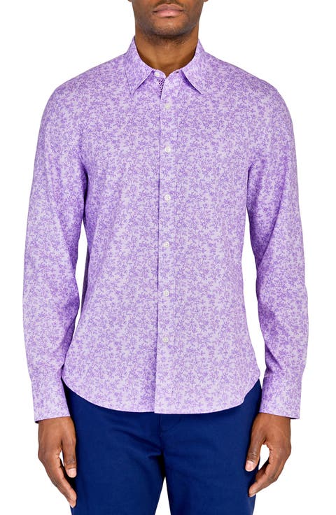 Slim Fit Ditsy Floral Recycled 4-Way Stretch Performance Long Sleeve Shirt