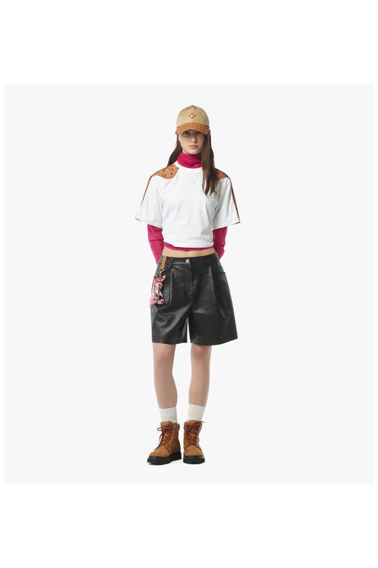 Laurel Cropped T-Shirt in Organic Cotton and Monogram ECONYL®, Alternate, color, White