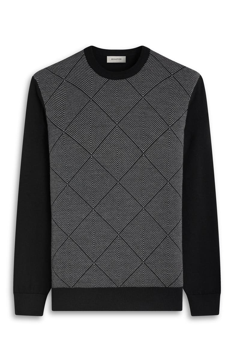 Diamond Merino Wool Sweater, Alternate, color, BLACK