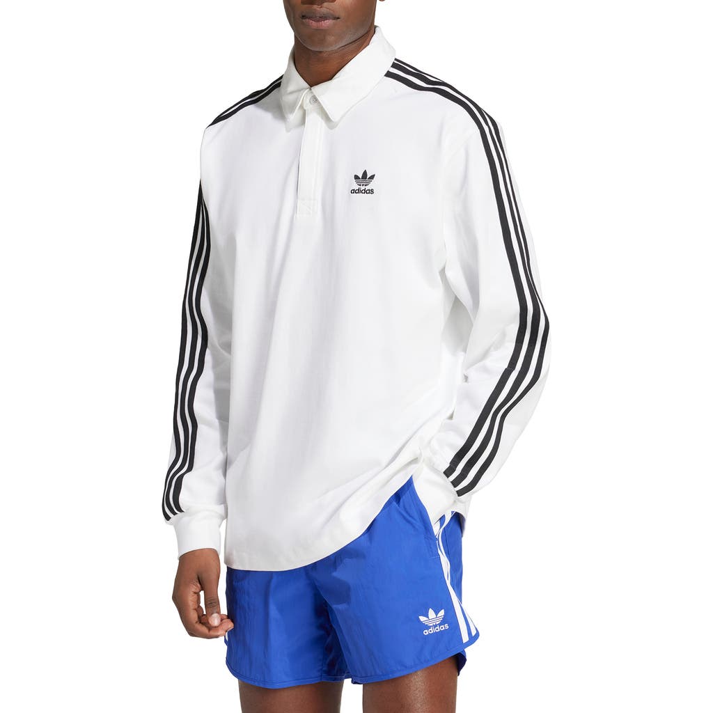 adidas 3-Stripes Long Sleeve Rugby Polo in White  product