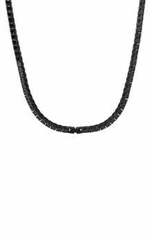 Men's Black Stainless Steel Cubic Zirconia Tennis Necklace