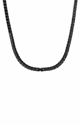 Men's Black Stainless Steel Cubic Zirconia Tennis Necklace