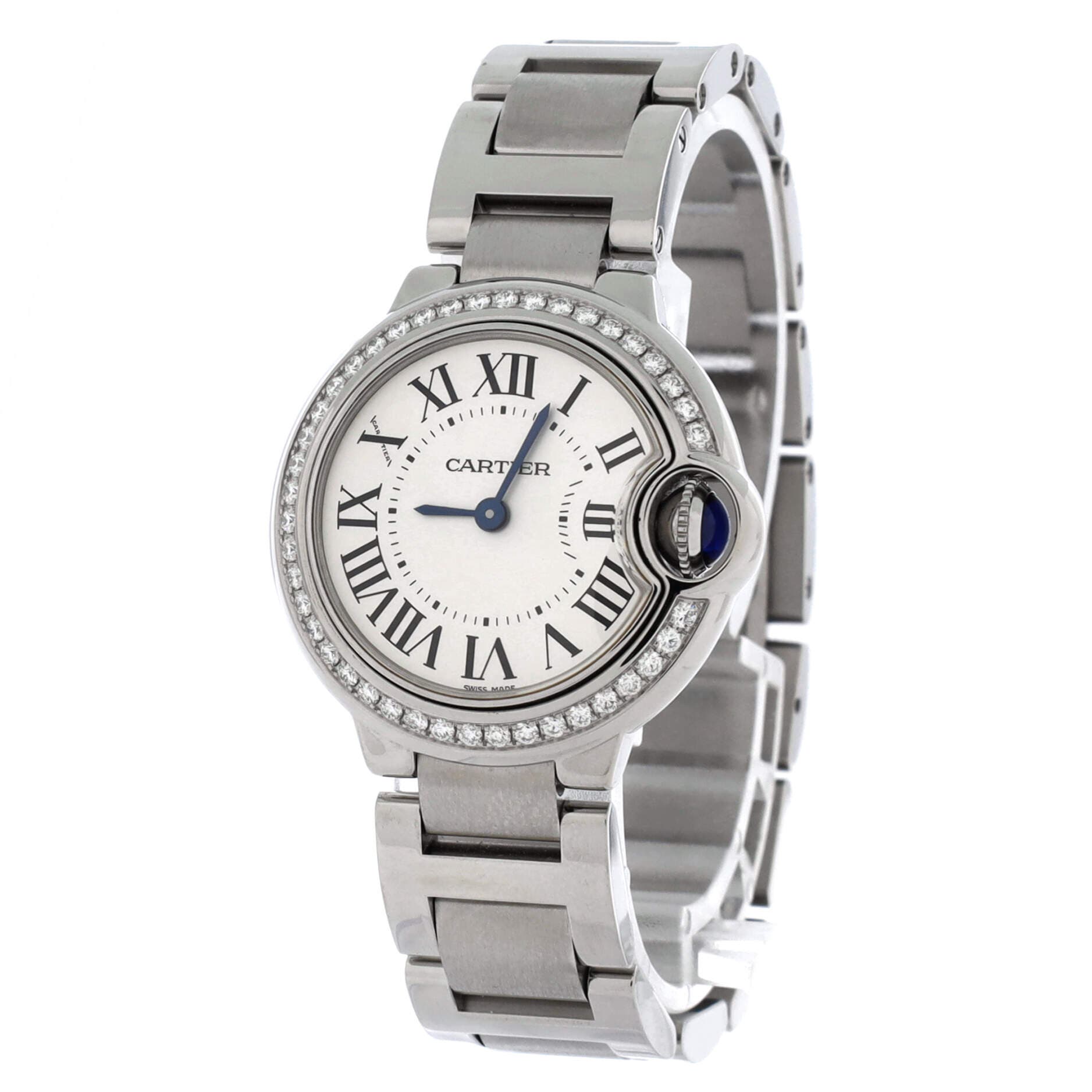 Ballon Bleu de Cartier Quartz Watch Stainless Steel with Diamond Bezel 28, Alternate, color, Metallic Silver
