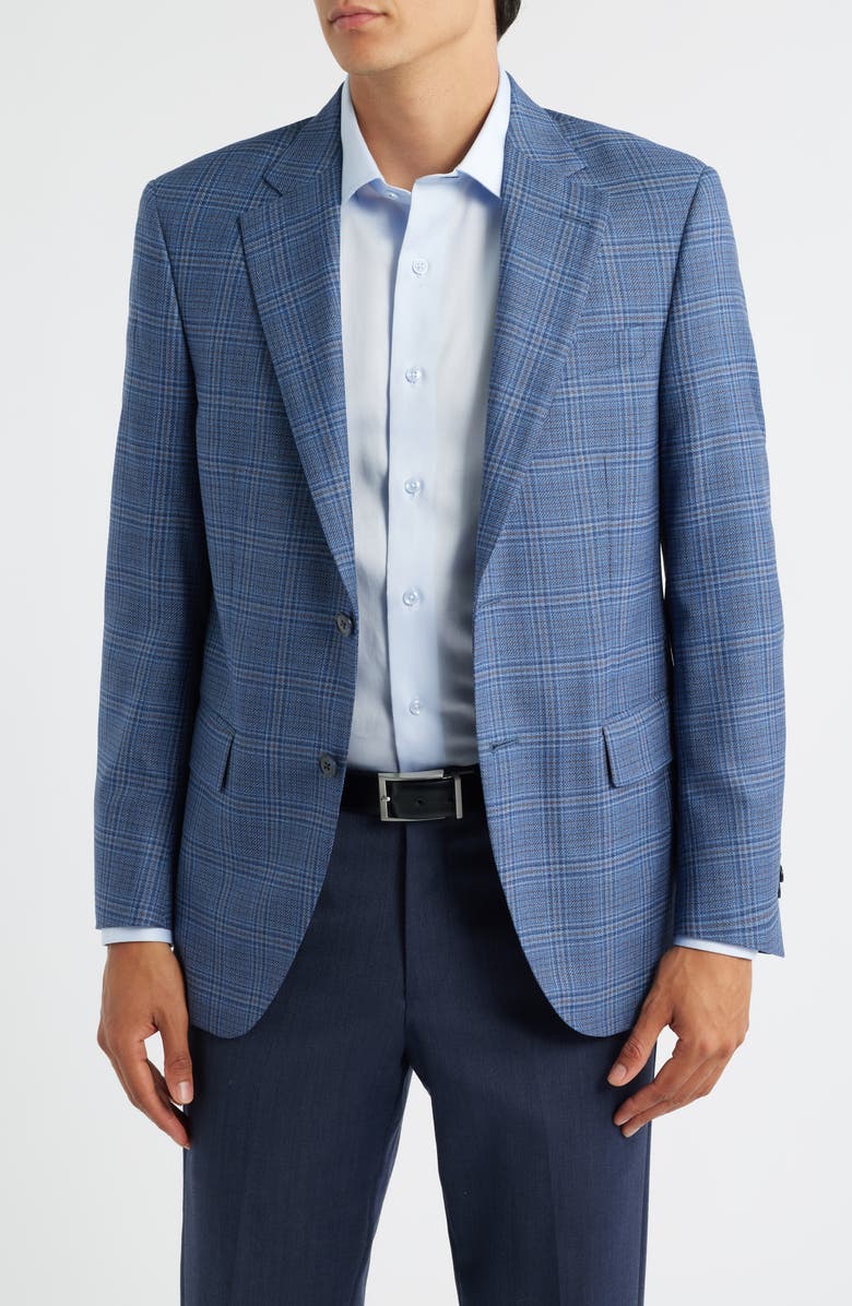 Peter Millar Flynn Classic Fit Blue Plaid Wool Sport Coat, Main, color, Medium Blue
