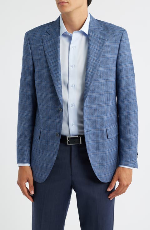 Flynn Classic Fit Blue Plaid Wool Sport Coat (Regular & Big)