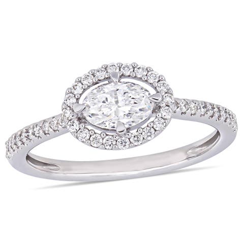 Diamond Oval Floating Halo Engagement Ring 14k
