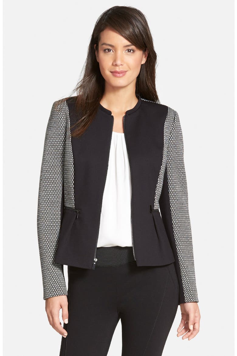 'Giana' Ponte & Double Knit Jacket, Main, color, BLACK- WHITE