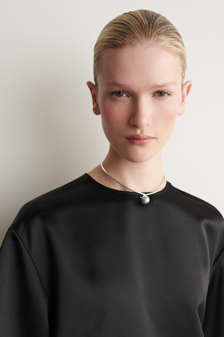 Oversized Satin T-shirt, Alternate, color, BLACK