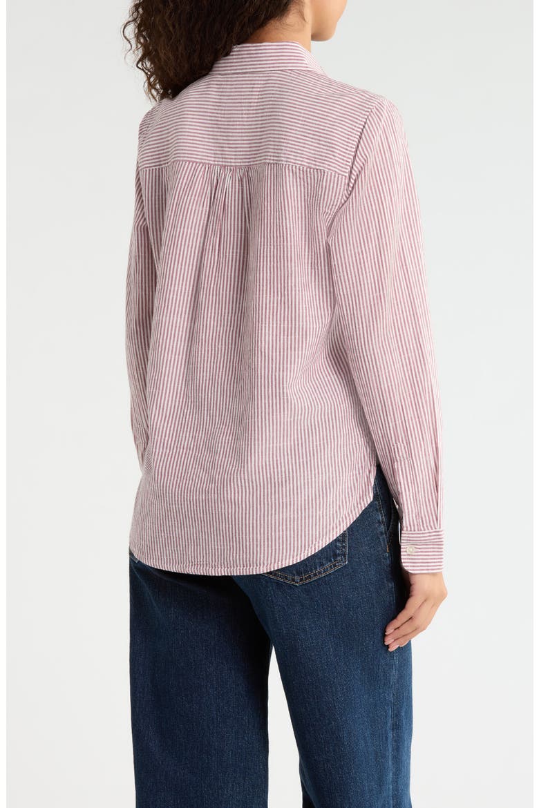Boyfriend Button-Up Shirt, Alternate, color, BURGUNDY STRIPE