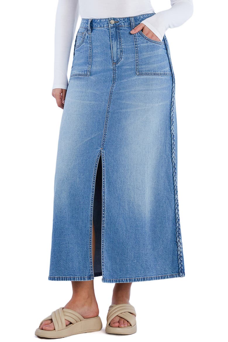 Braided Denim Maxi Skirt, Main, color, SURF DENIM