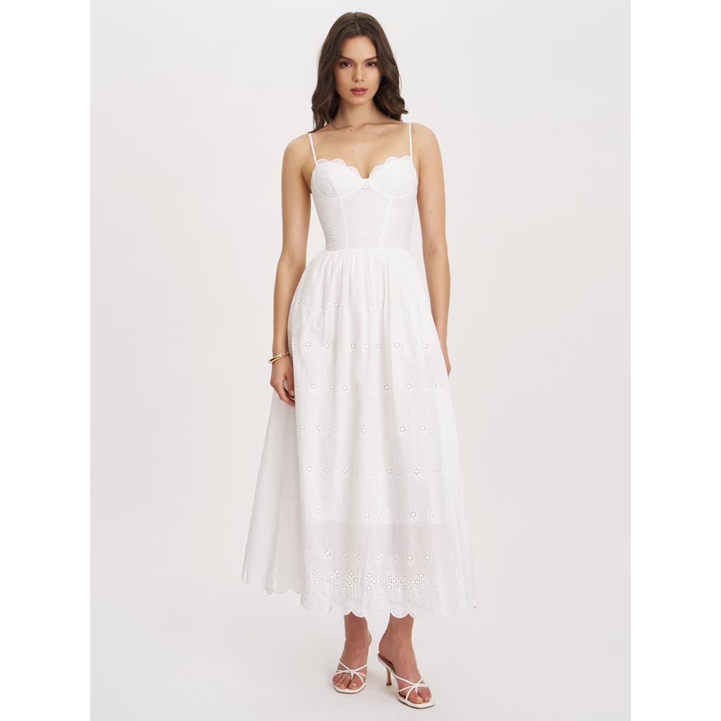 Miss Circle Oberon Cotton Eyelet Lace-up Back Maxi Dress In White