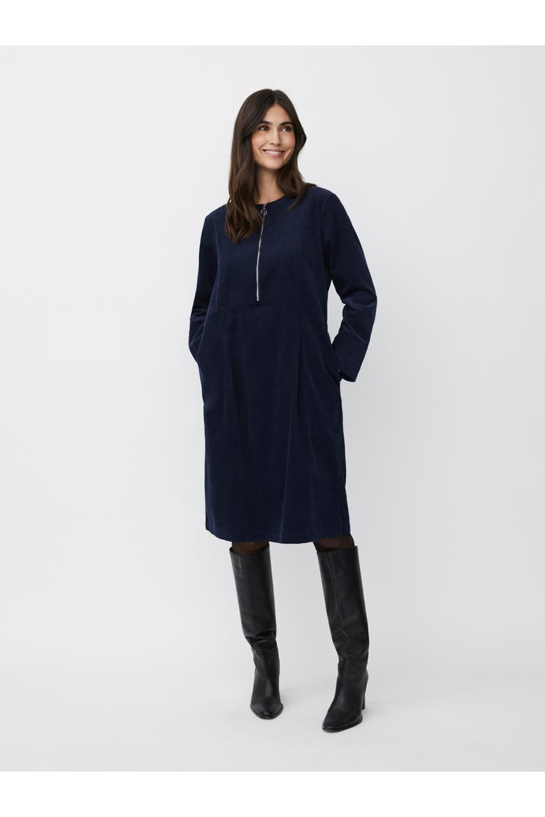 Long Sleeve Crew Neck Zip Midi Dress, Main, color, Navy Blazer