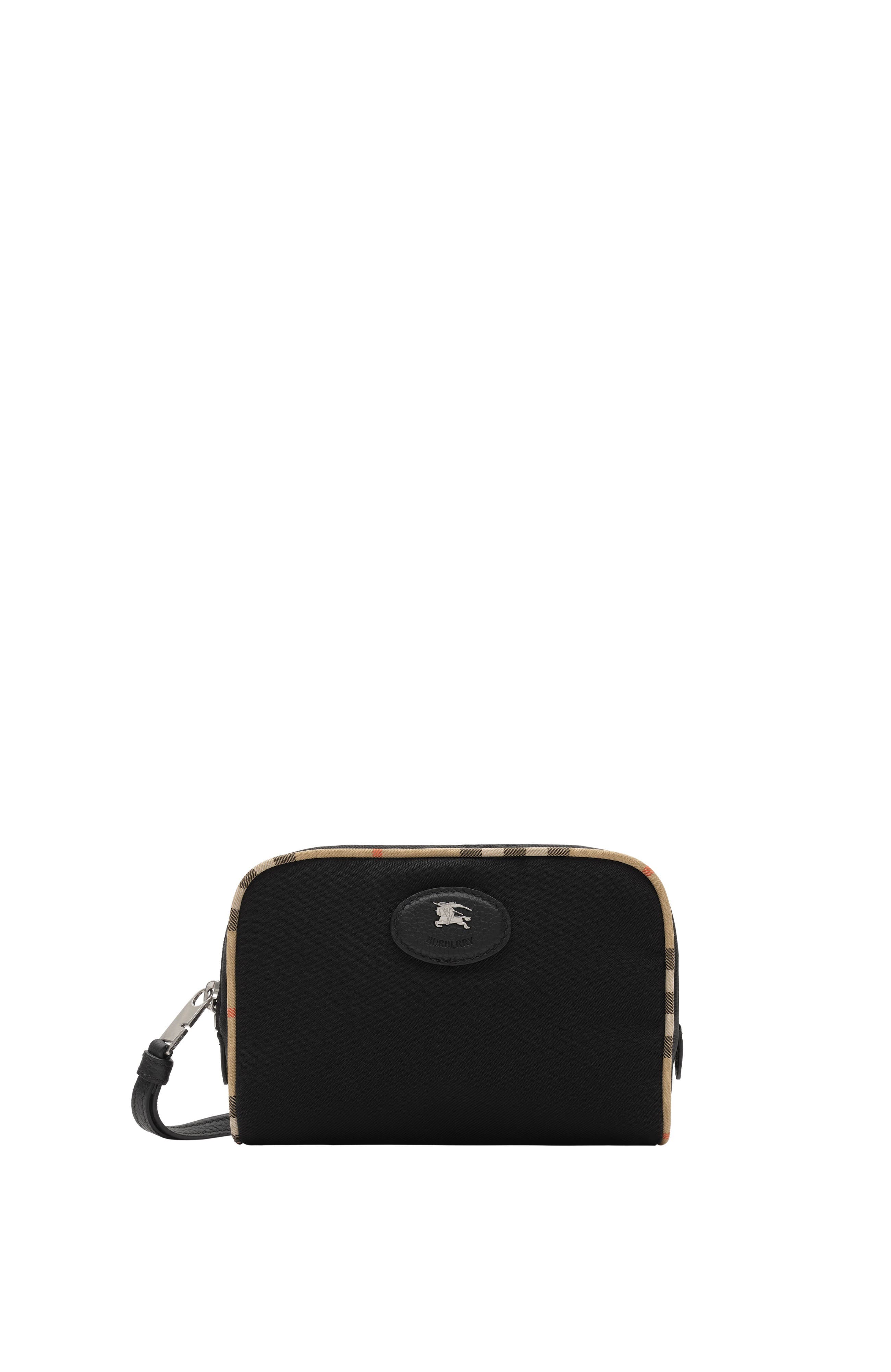 Burberry Small Check Trim Travel Pouch, Main, color, Black