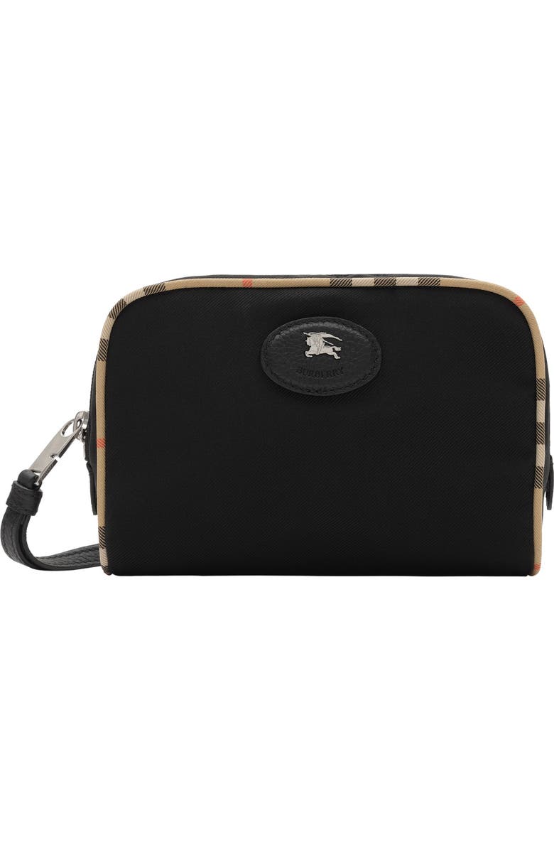 Burberry Small Check Trim Travel Pouch, Main, color, Black