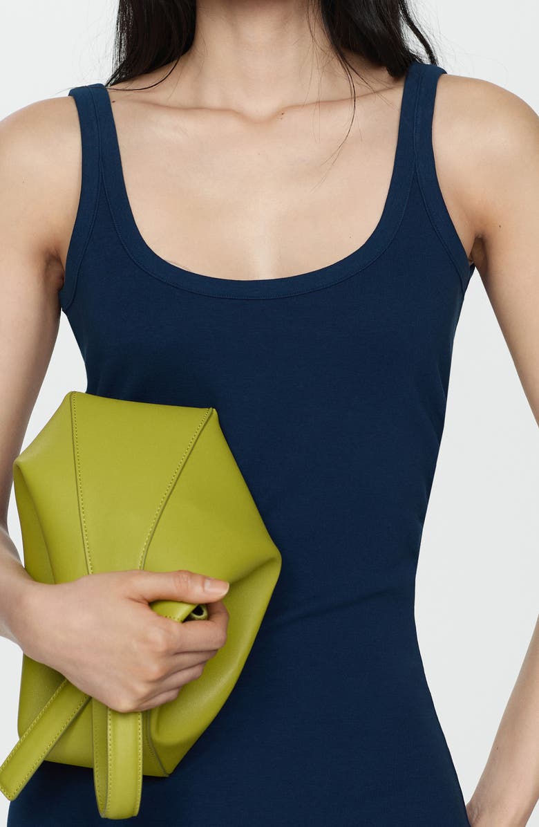 MANGO Side Ruched Rib Midi Tank Dress, Alternate, color, 