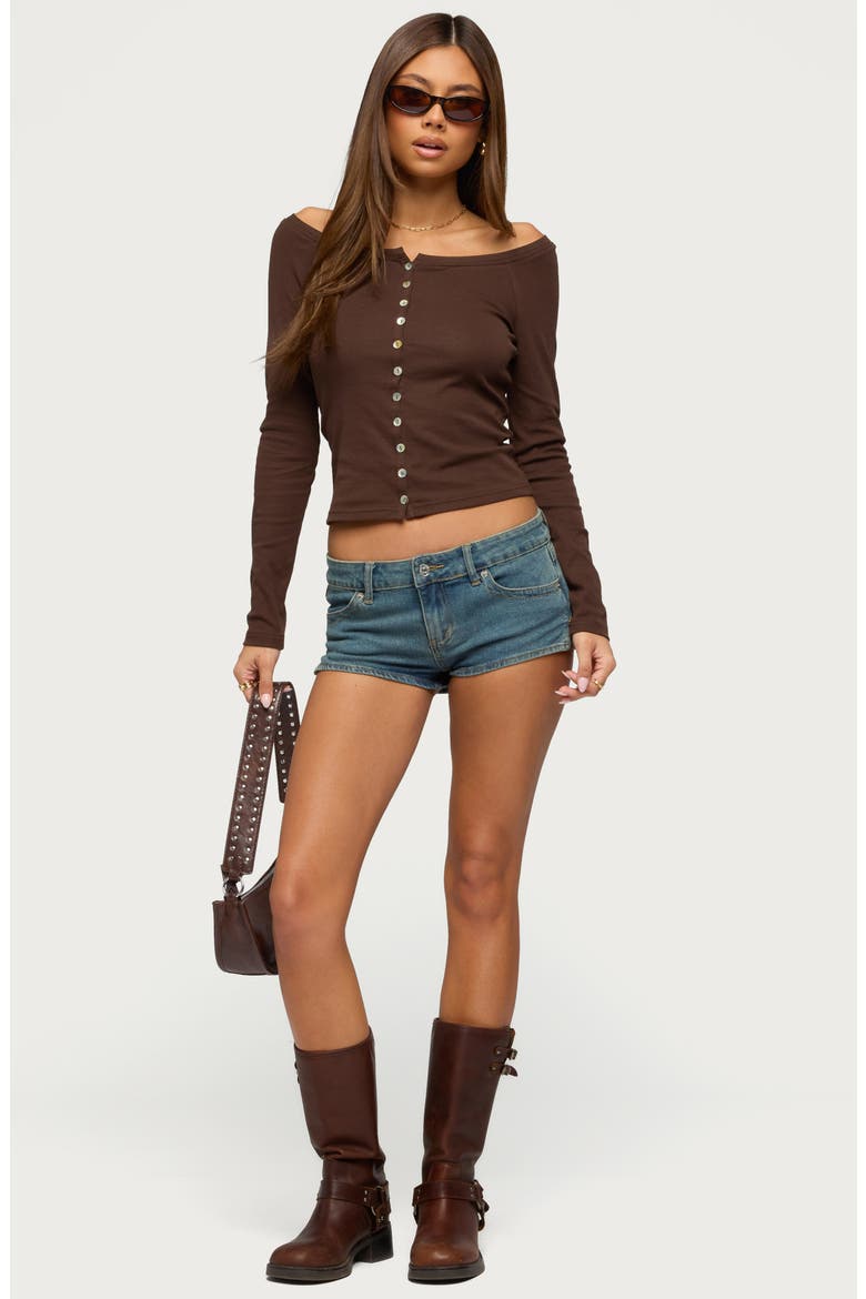 Button Front Knit Top, Alternate, color, BROWN