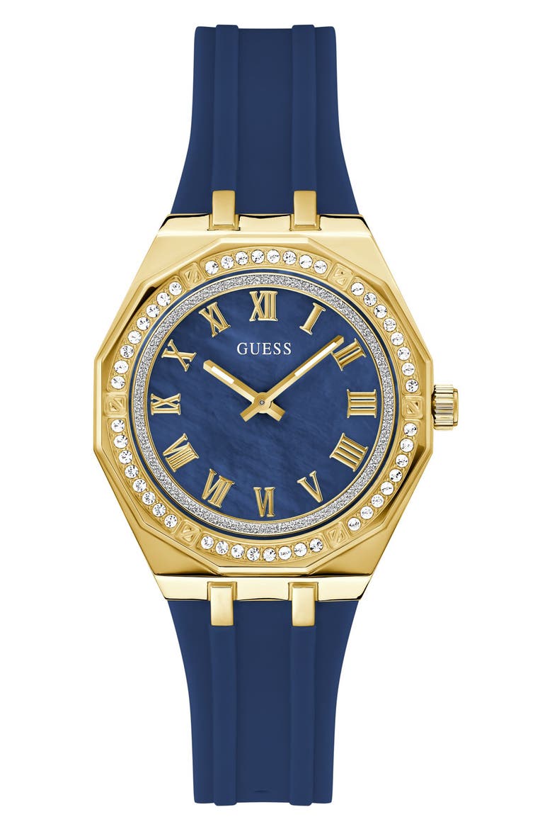Desire Crystal & Mother-of-Pearl Silicone Strap Watch, 36mm, Main, color, BLUE