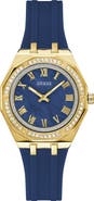 GUESS Desire Crystal & Mother-of-Pearl Silicone Strap Watch, 36mm