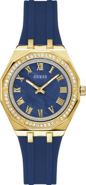 GUESS Desire Crystal & Mother-of-Pearl Silicone Strap Watch, 36mm