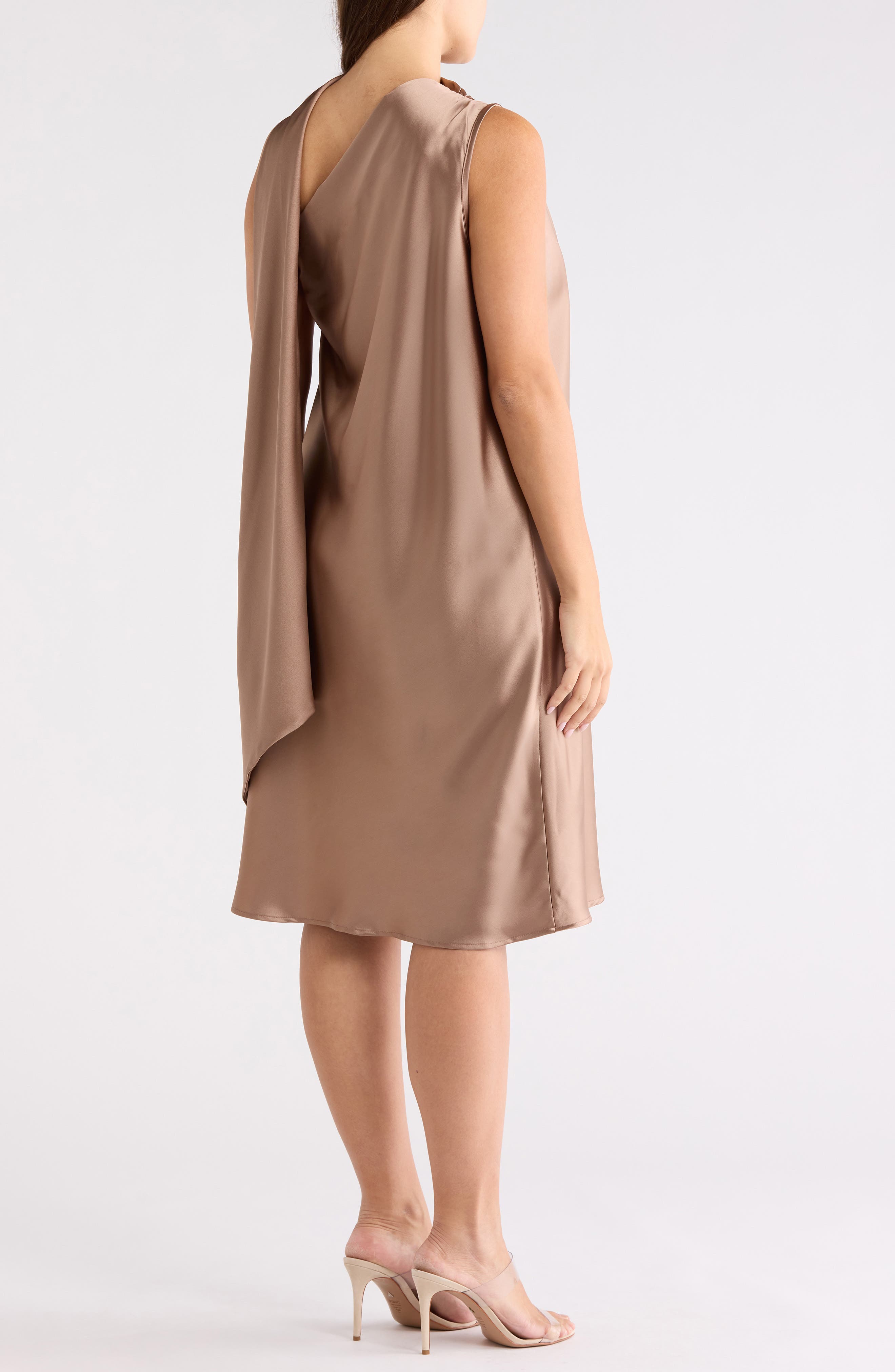 One-Shoulder Satin Shift Dress with Scarf - image 4