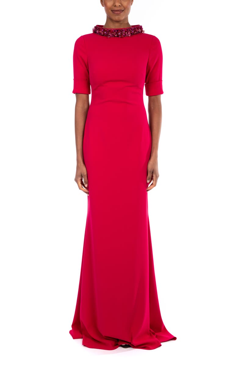 Badgley Mischka Collection Badgley Mischka Beaded Neck Trumpet Gown, Main, color,