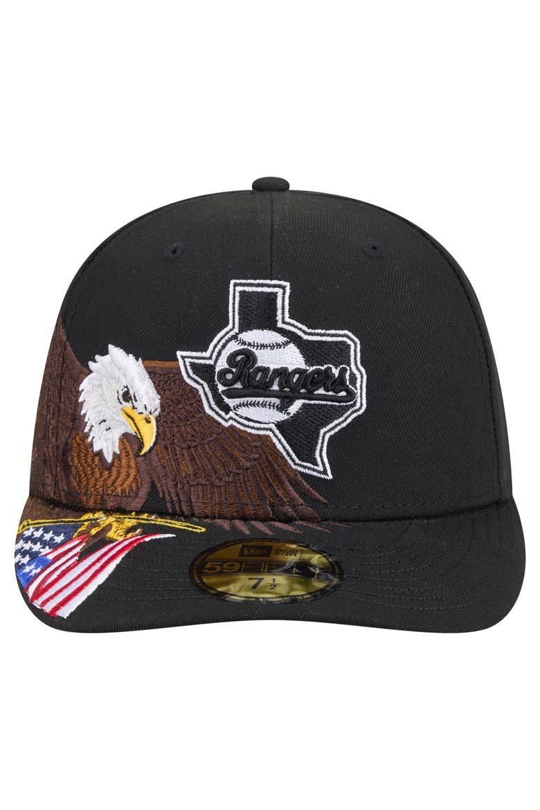 Men's New Era Black Texas Rangers Americana Bald Eagle Pre-Curved 59FIFTY Fitted Hat, Alternate, color, Black