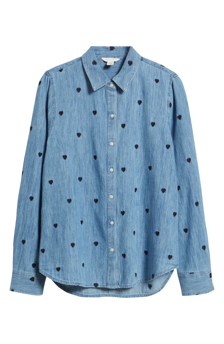 Caslon<sup
®</sup
 Heart Embroidered Cotton Chambray Button-Up Shirt, Alternate, color, Chambray- Navy Heart