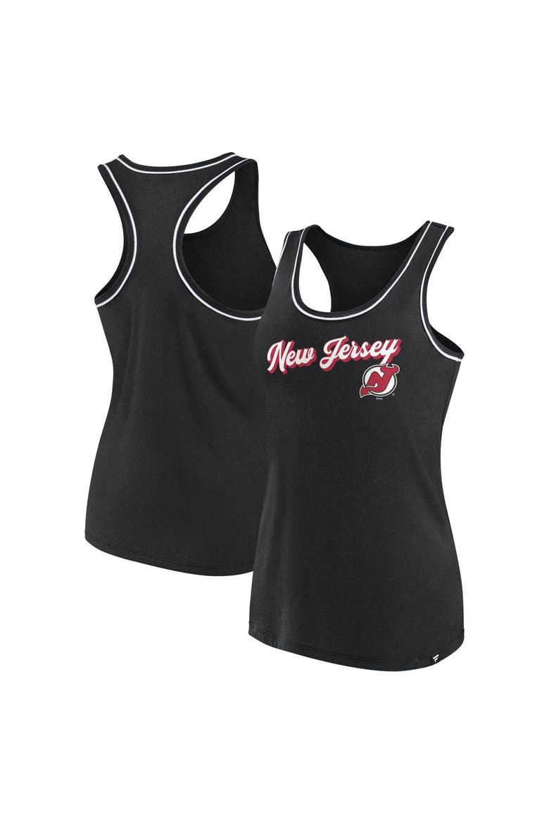 Women's Fanatics Branded Black New Jersey Devils Wordmark Logo Racerback Scoop Neck Tank Top, Main, color, Black