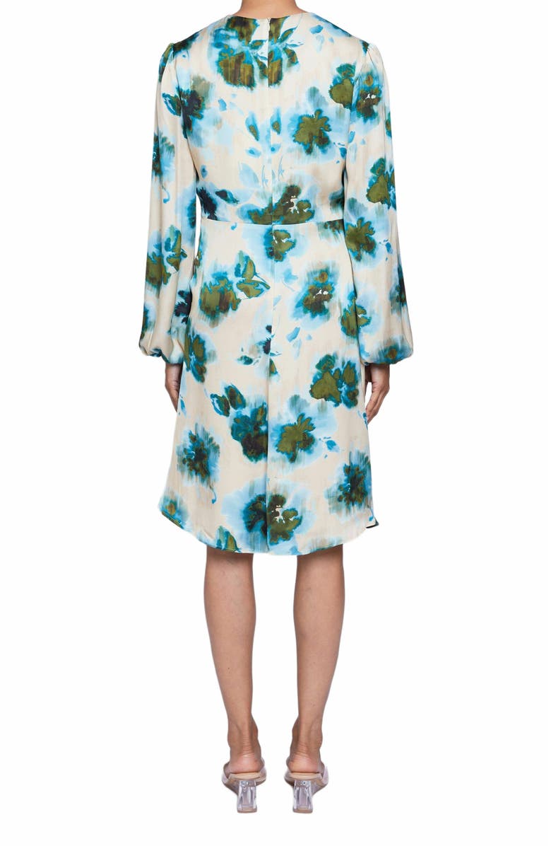 Santorelli NOLA Long Sleeve Keyhole Knee-Length Dress in Abstract Floral Print, Alternate, color, 