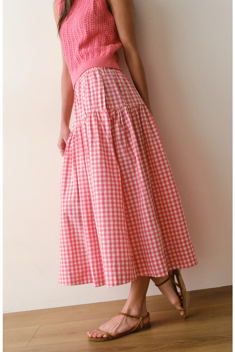 Gia Poplin Tiered Maxi Skirt, Alternate, color, CHERRY GINGHAM