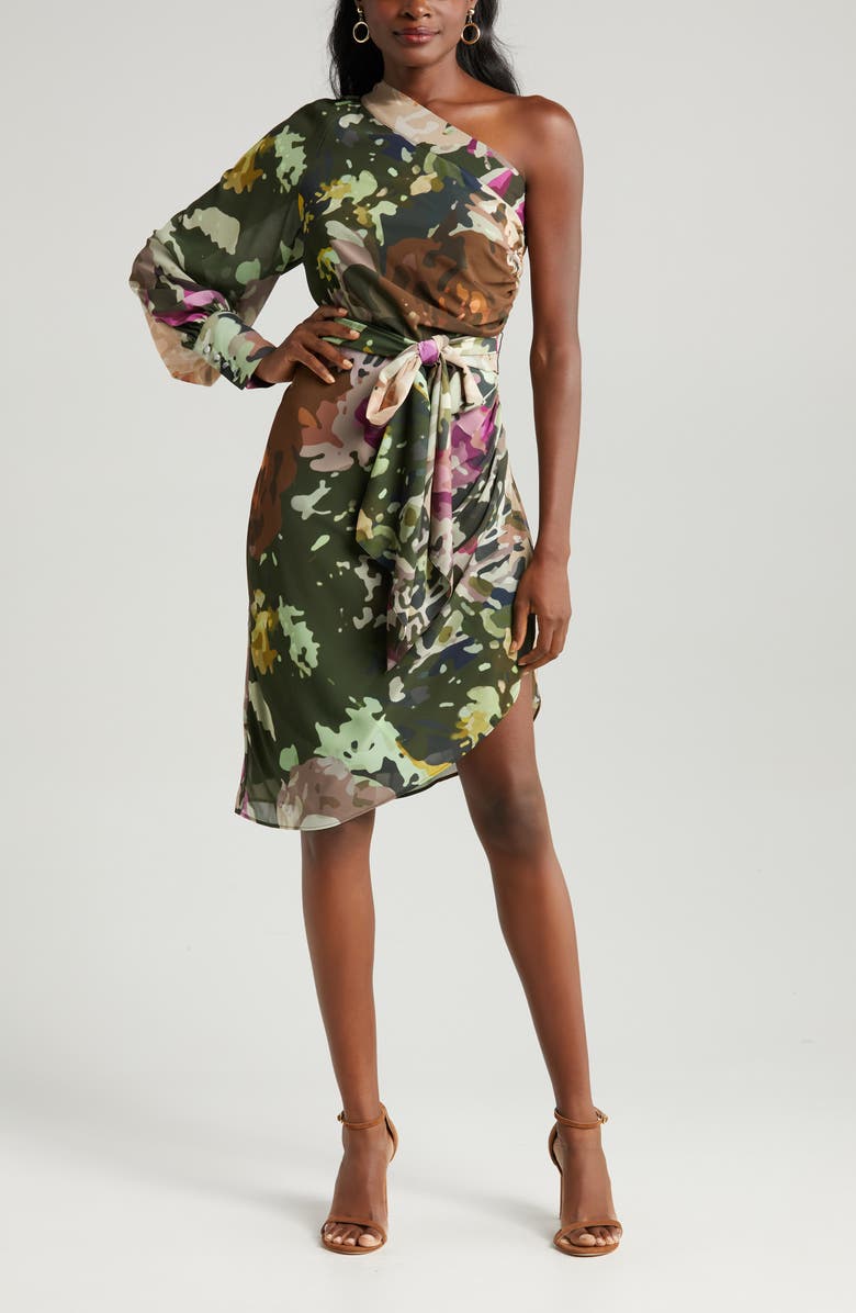 Jewel Badgley Mischka One-Shoulder Asymmetric Hem Dress, Alternate, color, 