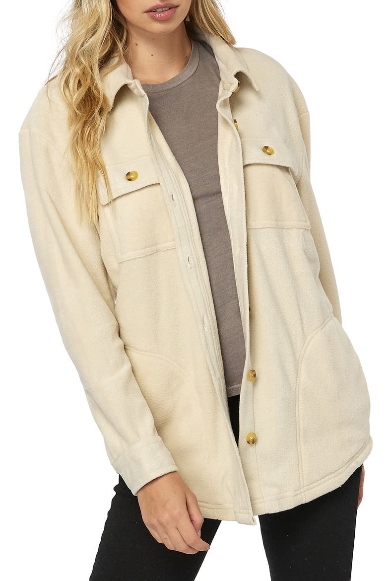 Collins Solid Fleece Shirt Jacket, Alternate, color, STONE