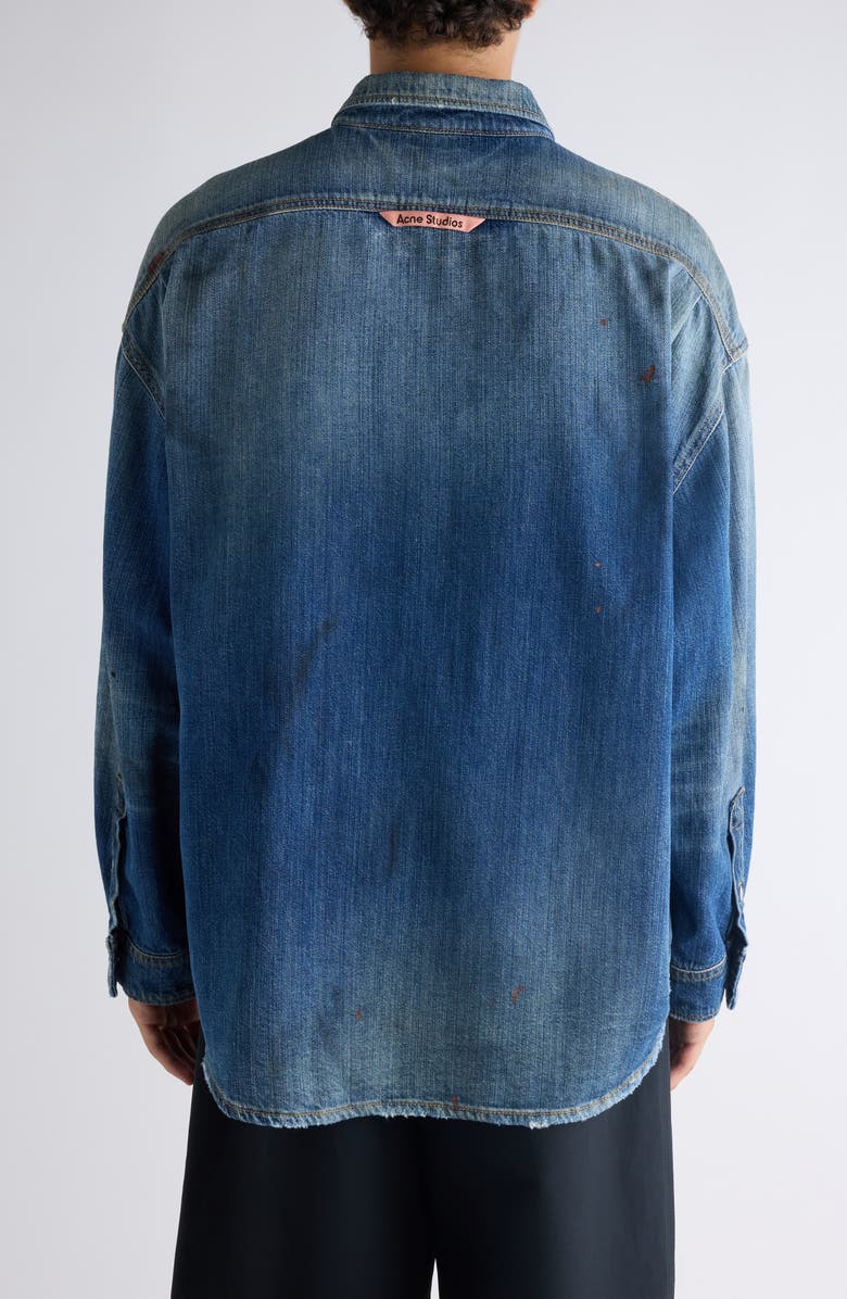 Acne Studios Setar Trafalgar Distressed Denim Button-Up Shirt, Alternate, color, Mid Blue