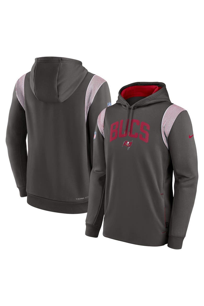 Men's Nike Pewter Tampa Bay Buccaneers Sideline Athletic Stack Performance Pullover Hoodie, Main, color, Pewter